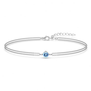 Silver Sky Blue Solitaire Double Chain Bracelet