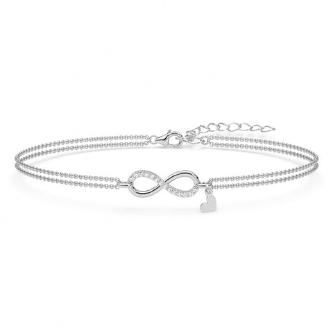 Silver Infinity Heart Double Chain Bracelet