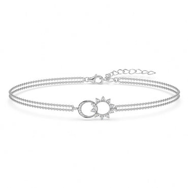 Silver Sun & Moon Double Chain Bracelet