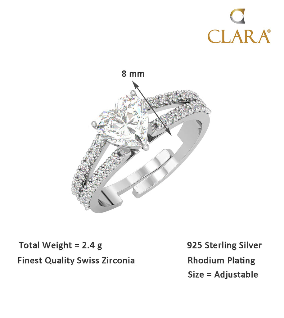 CLARA Pure 925 Sterling Silver Proposal Finger Ring with Adjustable Band 