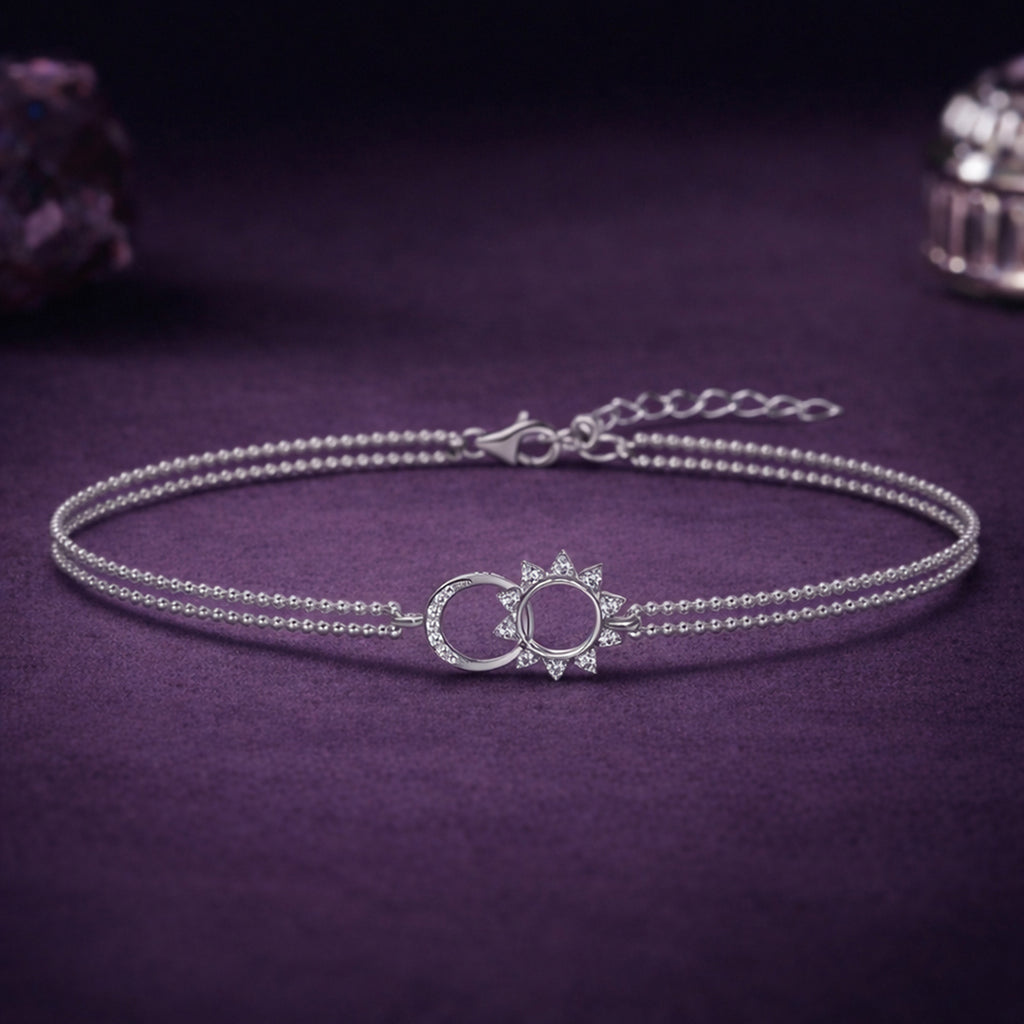 Silver Sun & Moon Double Chain Bracelet
