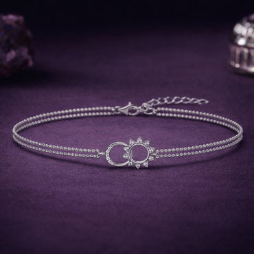 Silver Sun & Moon Double Chain Bracelet