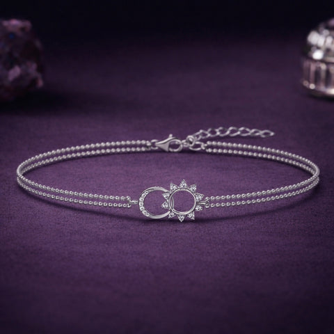 Silver Sun & Moon Double Chain Bracelet