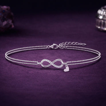 Silver Infinity Heart Double Chain Bracelet