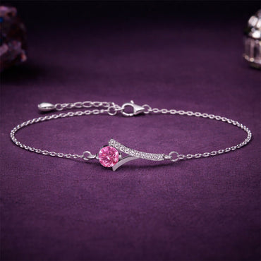 Silver Pink Solitaire Bracelet