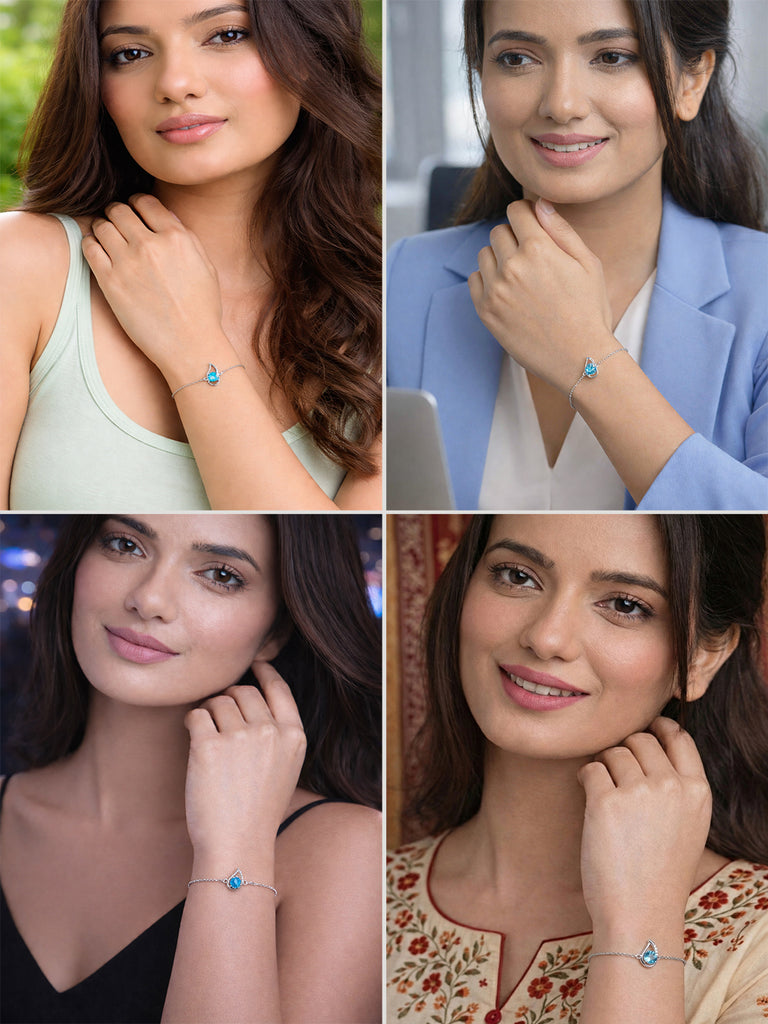 Silver Sky Blue Eye Bracelet