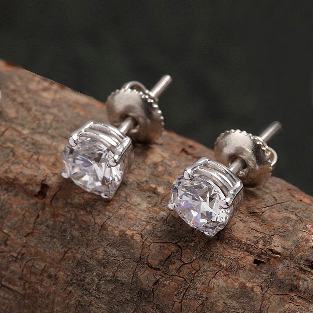 CLARA 925 Sterling Silver Swiss Zirconia 6.5 mm Earring With Screw Back Gift for Women and Girls