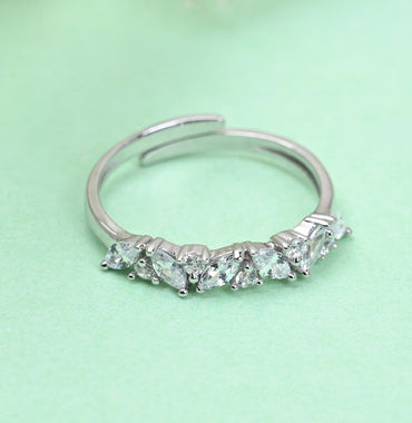 CLARA Pure 925 Sterling Silver Petite Finger Ring with Adjustable Band 