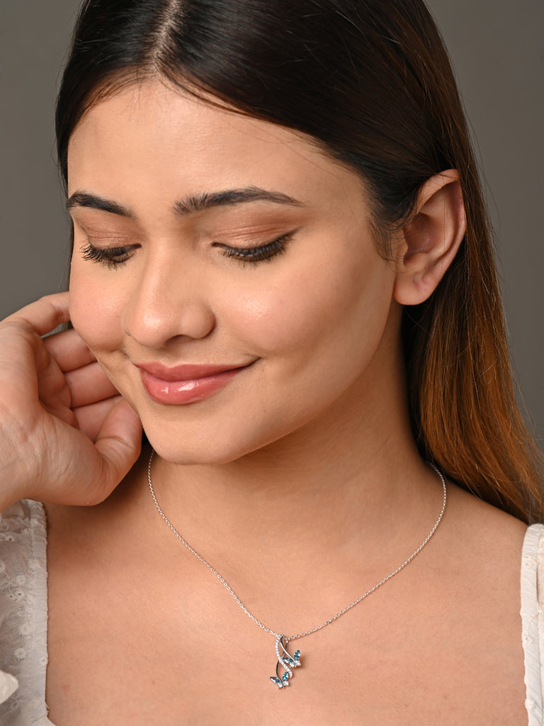CLARA 925 Sterling Silver Butterfly Pendant Chain Necklace 