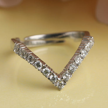 CLARA 925 Sterling Silver V Shape Ring with Adjustable Band Rhodium Plated, Swiss Zirconia Gift for Women & Girls