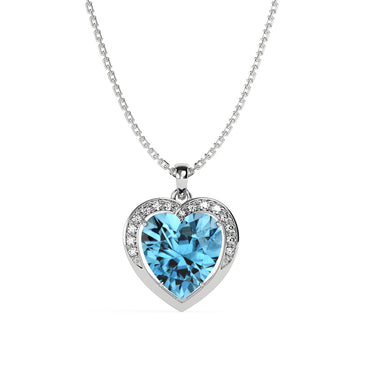 CLARA 925 Sterling Silver Sky Blue Heart Pendant | Rhodium Plated, Swiss Zirconia | Gift for Women & Girls