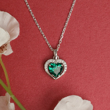 Silver Dark Green Heart Pendant