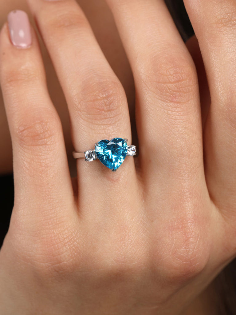 Silver Sky Blue Heart Ring