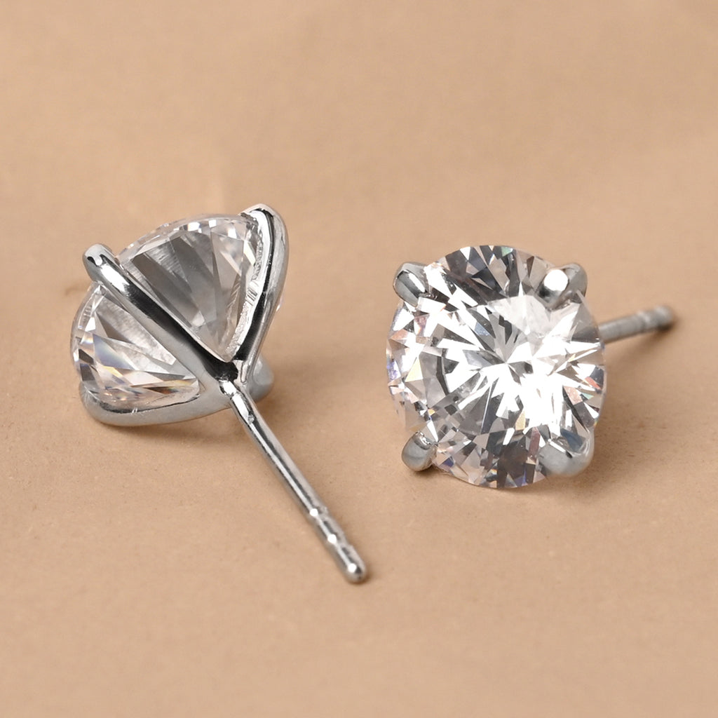 CLARA 925 Pure Sterling Silver Round Solitaire Studs Earrings White Gift for Girls Kids Women & Men Rhodium Plated, Swiss Zirconia