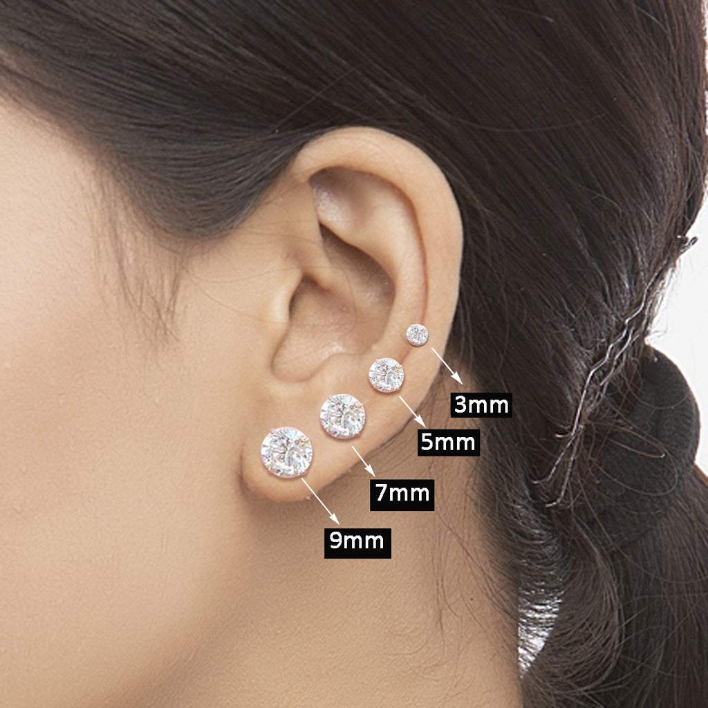 CLARA 925 Pure Sterling Silver Round Solitaire Studs Earrings White Gift for Girls Kids Women & Men Rhodium Plated, Swiss Zirconia