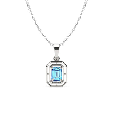 Silver Blue Solitaire Men Pendant Necklace with Chain or without Chain