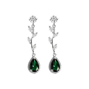 Clara 925 Sterling Silver Leafy Green Dangler Earrings