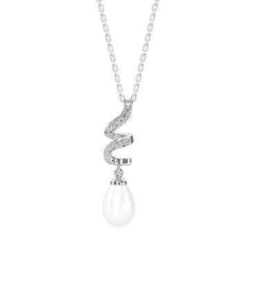 Silver Pearl Twist Pendant with Chain Necklace