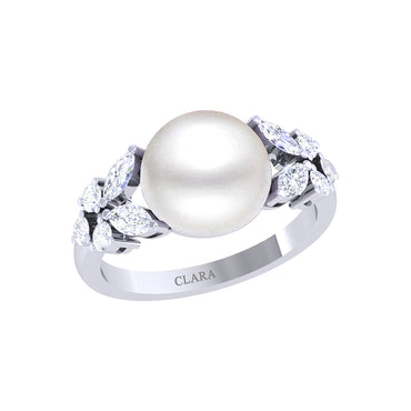 Clara 92.5 Sterling Silver Diamond Cut Zirconia Real Pearl Ring Gift for Women and Girls