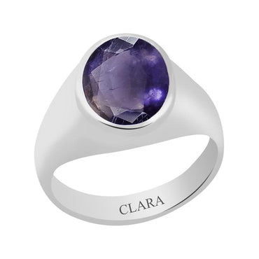 Certified Iolite Neeli Bold Silver Ring 8.3cts or 9.25ratti