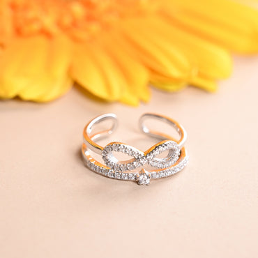 CLARA 925 Sterling Silver Size Adjustable Talia Double Banded studded Infinity Ring 