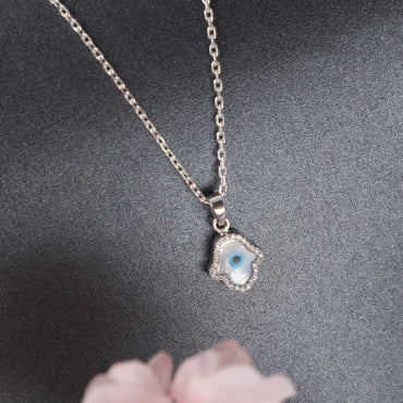 CLARA 925 Sterling Silver Evil Eye Hamsa Hand Pendant Chain Necklace 