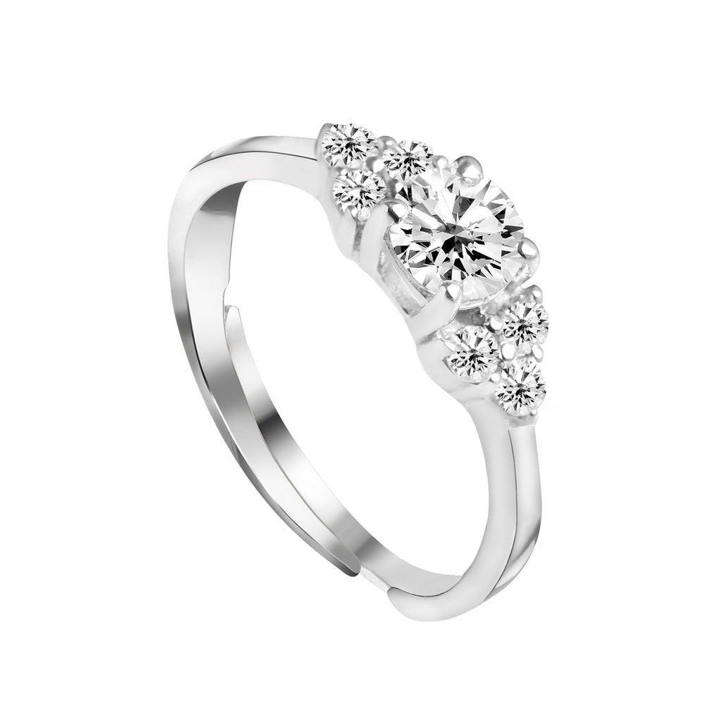 CLARA 925 Sterling Silver Cute Ring with Adjustable Band Rhodium Plated, Swiss Zirconia Gift for Women & Girls