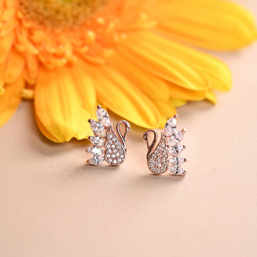 Silver Dancing Swan Stud Earrings 