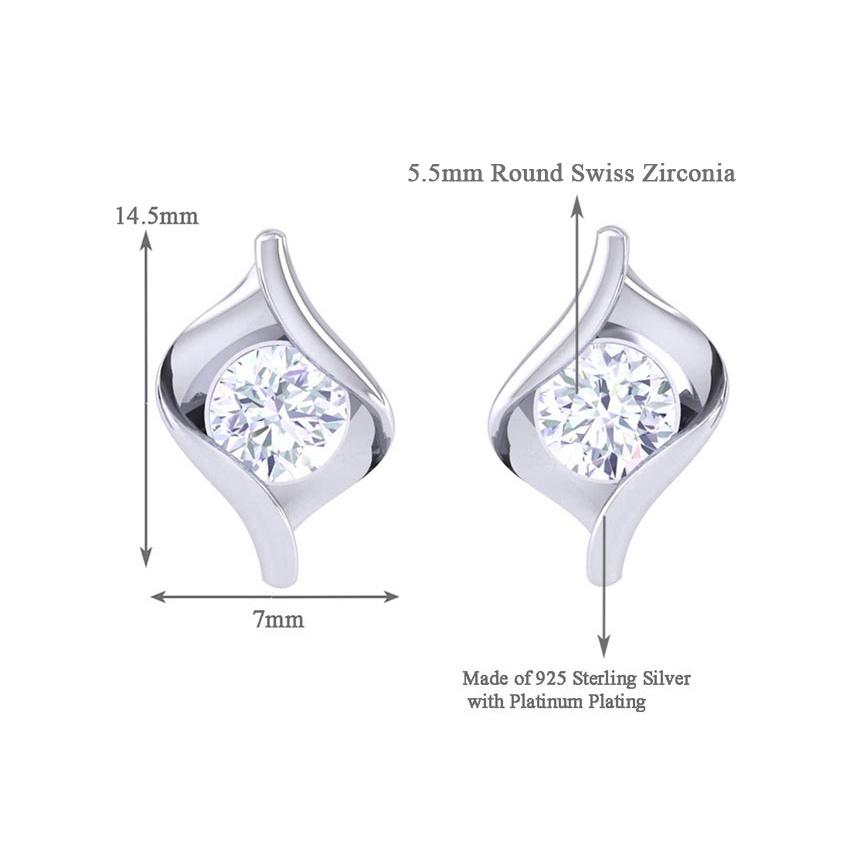 Clara Made with Swiss Zirconia 925 Sterling Silver Platinum Plated Mia Solitaire Earring Gift For Women & Girls