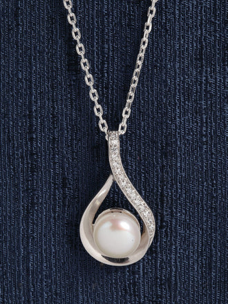 Clara 92.5 Sterling Silver Real Pearl Pendant with Chain Gift for Women and Girls