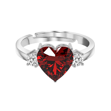 CLARA 925 Sterling Silver Blood Red Heart Ring with Adjustable Band | Rhodium Plated, Swiss Zirconia | Gift for Women & Girls