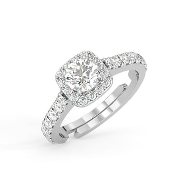 CLARA Pure 925 Sterling Silver Halo Solitaire Finger Ring with Adjustable Band 