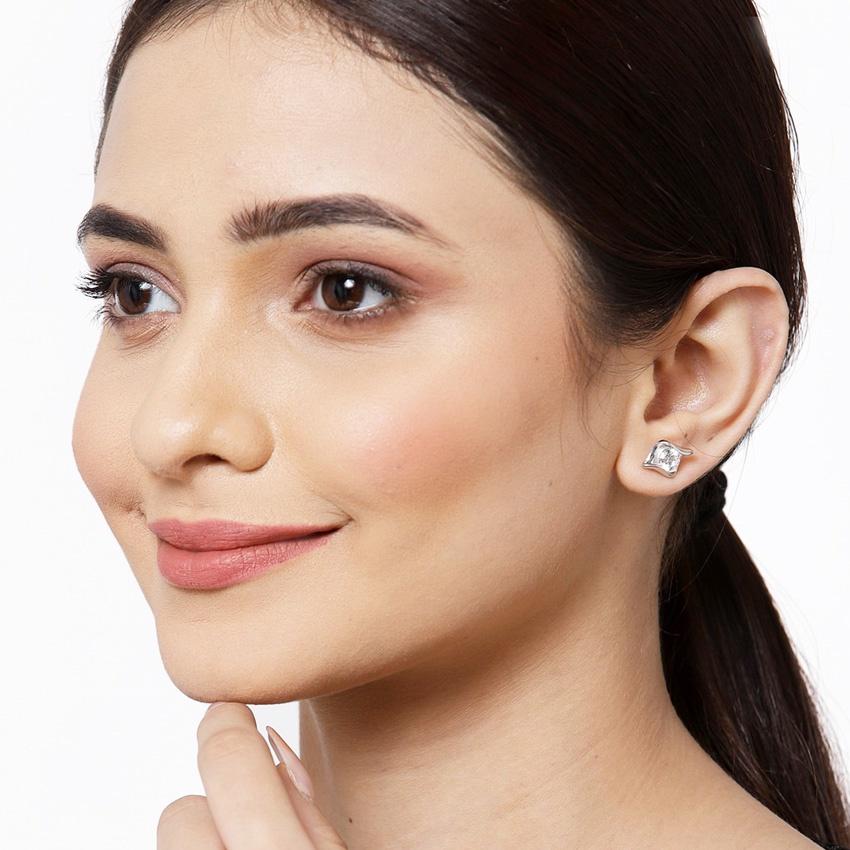 Clara Made with Swiss Zirconia 925 Sterling Silver Platinum Plated Mia Solitaire Earring Gift For Women & Girls