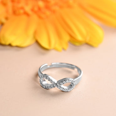 CLARA 925 Sterling Silver Size Adjustable Zoe Studded Infinity Valentine Ring 