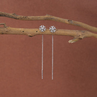 Silver Flower Sui Dhaga Threader Earrings