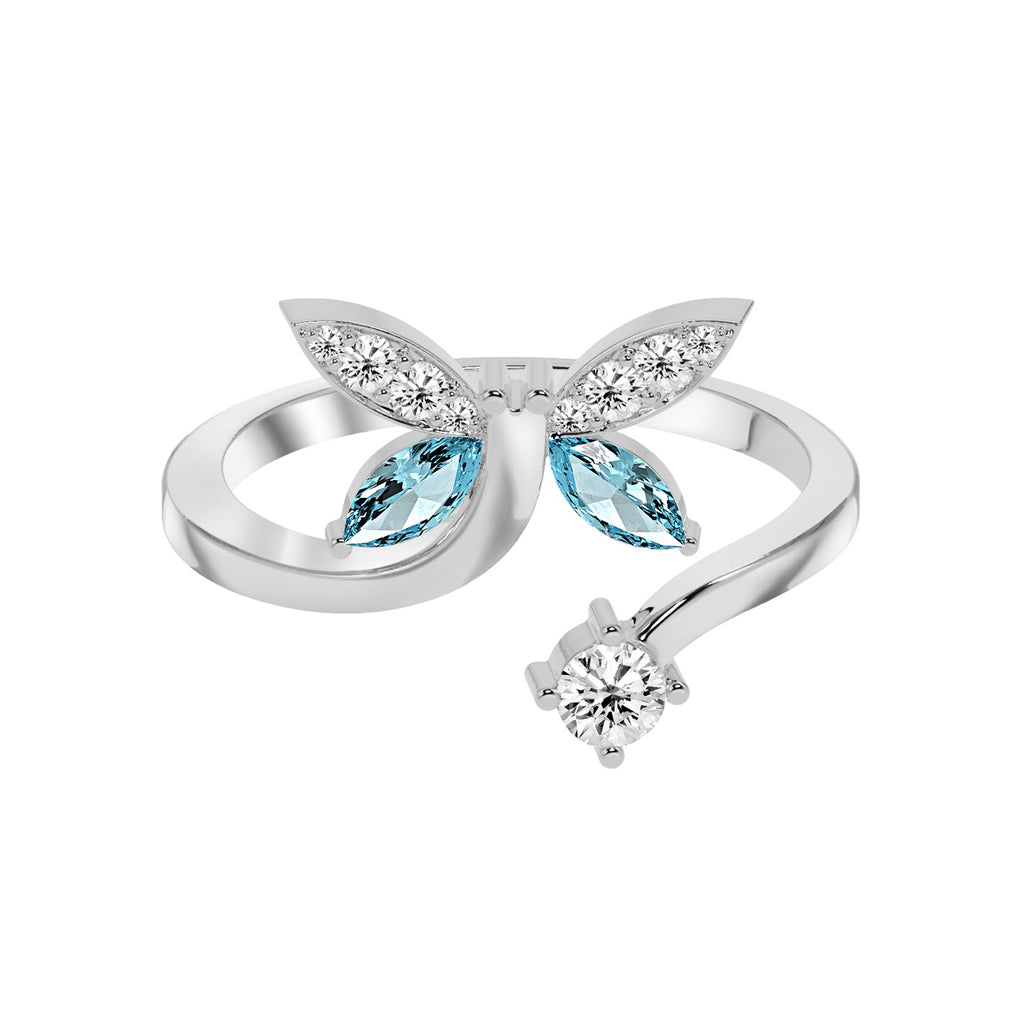 CLARA 925 Sterling Silver Butterfly Open Ring Size Adjustable, Rhodium Plated, Swiss Zirconia Gift for Women & Girls
