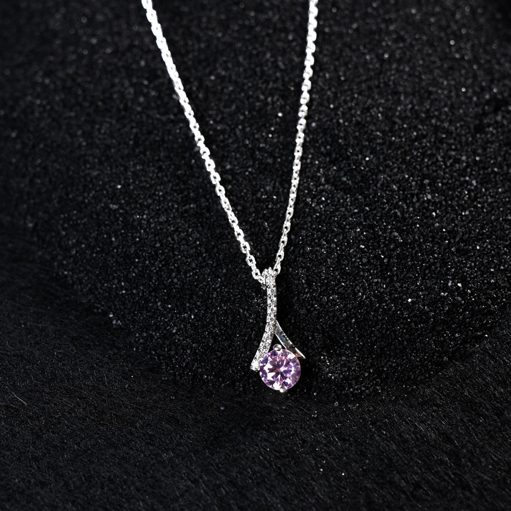CLARA 925 Sterling Silver Pink Solitaire Pendant Chain Necklace 
