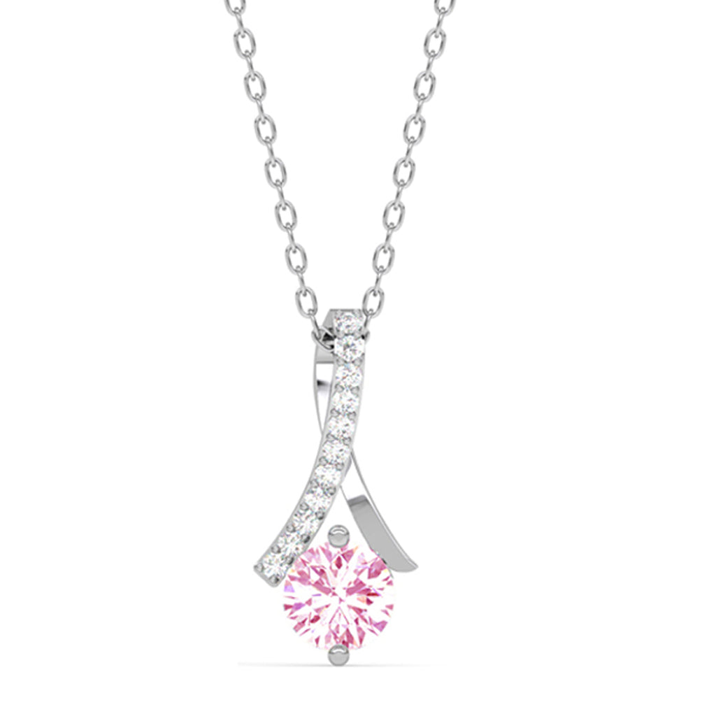 Silver Pink Solitaire Pendant Chain Necklace