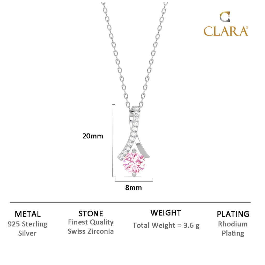 Silver Pink Solitaire Pendant Chain Necklace