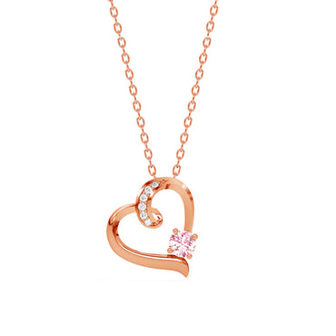 CLARA 925 Sterling Silver Pink Heart Pendant Chain Necklace 