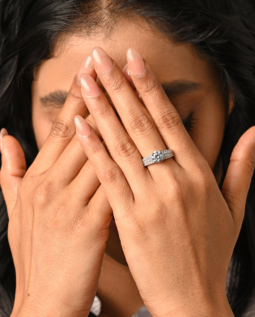 CLARA Pure 925 Sterling Silver Statement Solitaire Finger Ring with Adjustable Band 