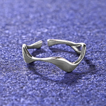 CLARA Pure 925 Sterling Silver Wave Finger Ring 