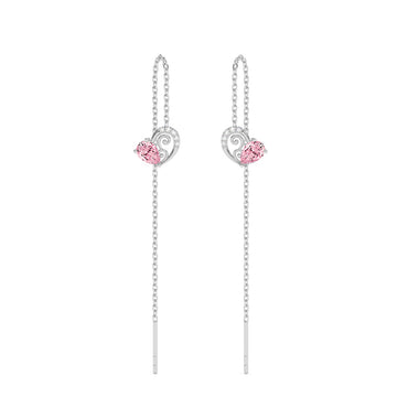 Silver Pink Pear Sui Dhaga Threader Earrings