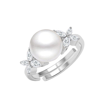 Silver Uberta Real Pearl Size Adjustable Ring