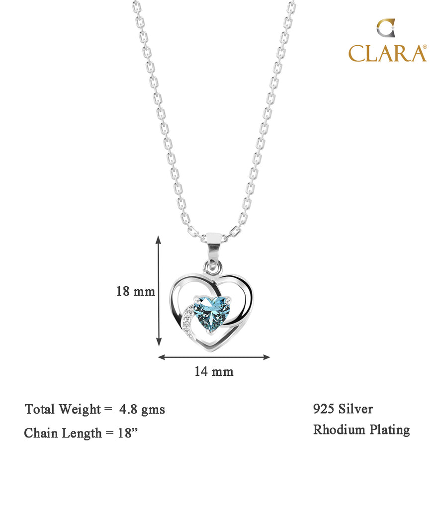 CLARA 925 Sterling Silver Heart Pendant Chain Necklace 