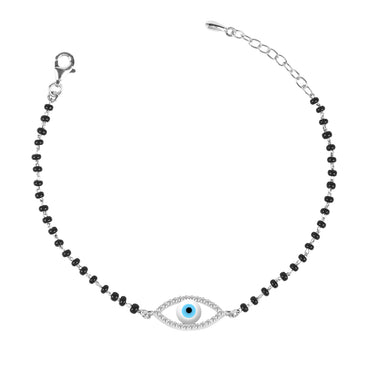 CLARA 925 Sterling Silver Evil Eye Halo Hand Mangalsutra Bracelet