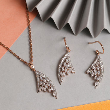 CLARA 925 Sterling Silver Lily Pendant Earring Chain Jewellery Set 