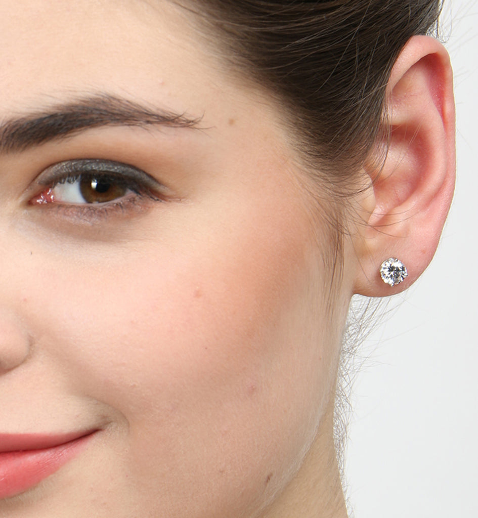 CLARA 925 Sterling Silver Swiss Zirconia 6.5 mm Earring With Screw Back Gift for Women and Girls