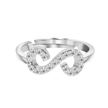 CLARA 925 Sterling Silver Infinity Ring with Adjustable Band Rhodium Plated, Swiss Zirconia Gift for Women & Girls
