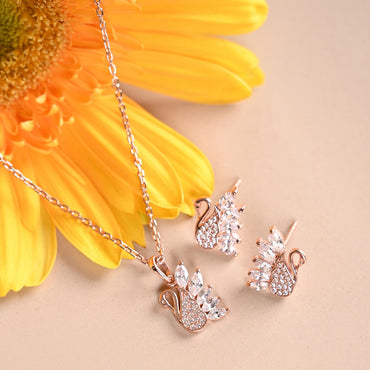 Silver Dancing Swan Jewellery Set 